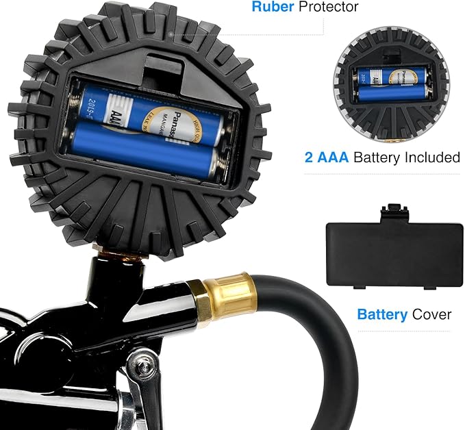 Nilight 50026R Digital Tire Inflator Pressure Gauge,250 PSI Air Chuck and Compressor Accessories Heavy Duty with Rubber Hose Quick Connect Coupler for 0.1 Display Resolution