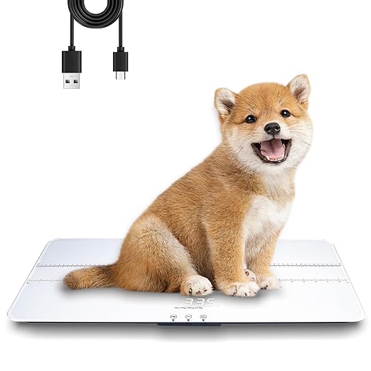 Digital Pet Scale 220lbs x10g Accuracy,Dog/Cat Animal Scales with 3 Weighing Units/Tare/Hold Function,Baby Scale for Pets,Tempered Glass Material,USB Charging,Large LED Platform Scale,White