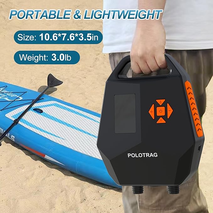 Paddle Board Pump, SUP Pump Electric Portable with Auto-Off/Deflation, 12V DC Car Connector Air Pump for Inflatables, Kayak and Air Mattress