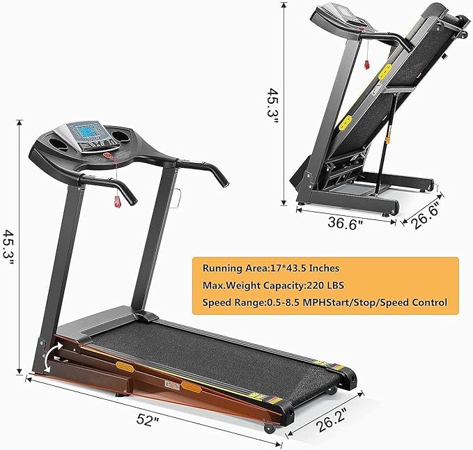 Treadmill with Auto Incline Foldable Treadmill 17'' Electric Treadmills 2.5 HP/8.5 MPH with 15 Training Programs 0-12% Auto Incline Large LCD Display Easy Assembly for Home Office Gym Use