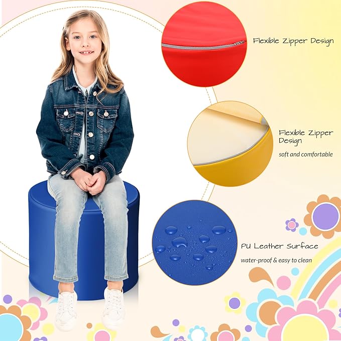 6 Pcs 12" Flexible Seating for Kids Classroom Round Foam Ottoman Colored Student Floor Foam Seating Cushion for Kid Adult Daycare School Kindergarten Home Chair Office (Colorful)