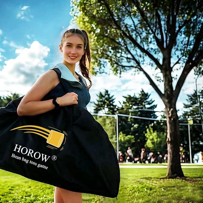 HOROW Bean Bag Toss Game - New Upgraded Portable Cornhole Set with 12 Bags, Foldable Design with Storage Layer - Lawn Games, Beach and Yard Games for Adults and Family