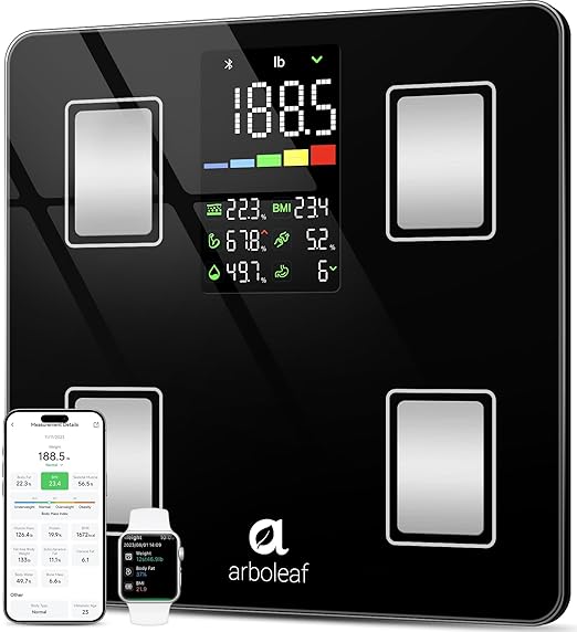 Arboleaf Smart Scale with BMI, Body Fat, Muscle Mass, Digital Bathroom Scale for Body Weight, 14 Body Composition Metrics, Large LED Display, Accurate Weighing Machine, App Sync, 400lbs, 11"