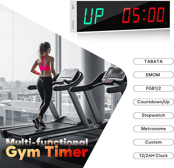 Dienmern Large Digital Gym Timer – Remote Control Gym Clock Wall with Interval Timer, 9 Custom Modes Countdown Timer UP/Stopwatch, Workout Timer for Home Gym/Garage/Boxing/Outdoor Sport