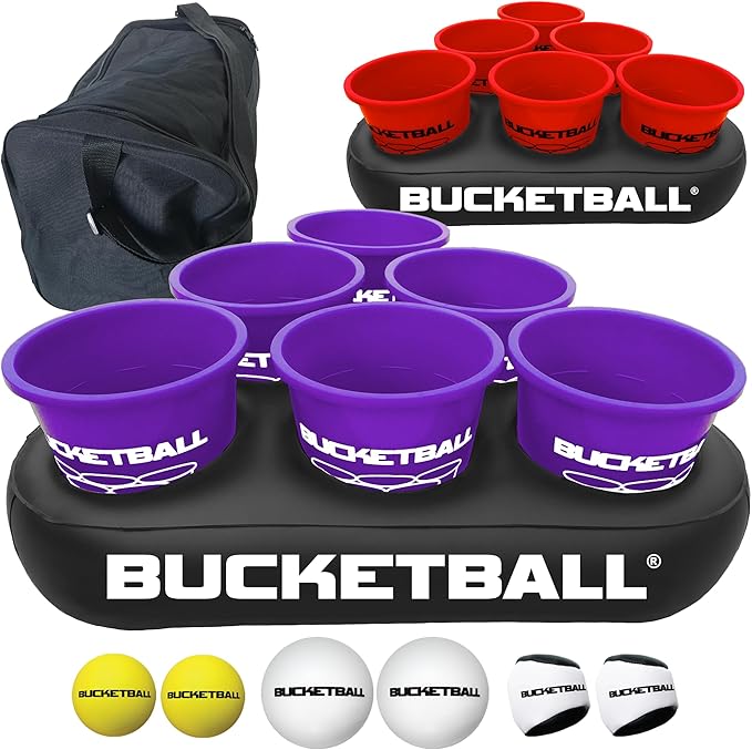 BucketBall | Team Color Edition | Party Pack (Purple/Red): Original Yard Pong Game: Best Camping, Beach, Lawn, Outdoor, Family, Adult, Tailgate, Jumbo, Giant Game