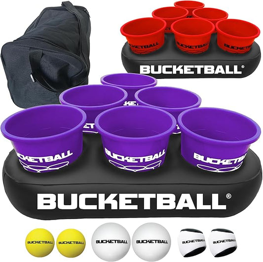 BucketBall | Team Color Edition | Party Pack (Purple/Red): Original Yard Pong Game: Best Camping, Beach, Lawn, Outdoor, Family, Adult, Tailgate, Jumbo, Giant Game