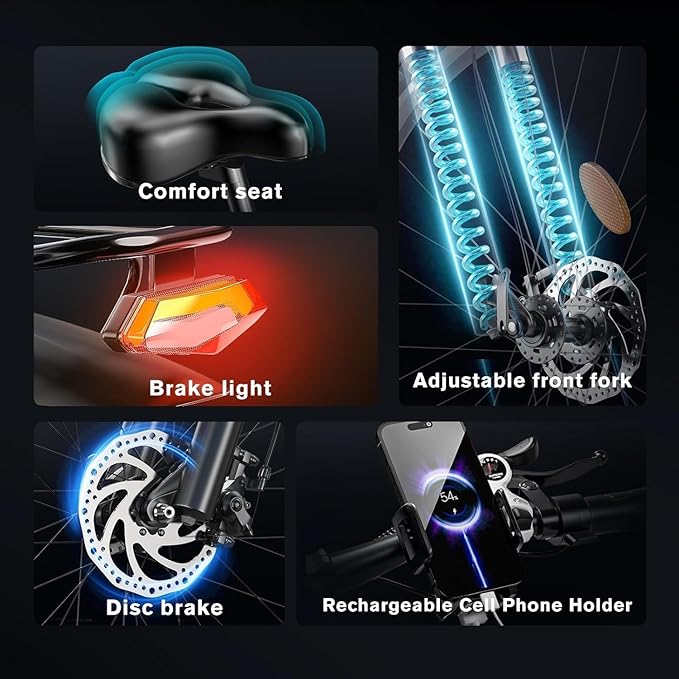 Electric Bike for Adults, 1500W Peak Motor Ebike, 36 MPH, 48V Battery, Up to 80 Miles Range, 27.5" Electric Mountain Bike with 21-Speed, Suspension, Turn Signals and Disc Brakes