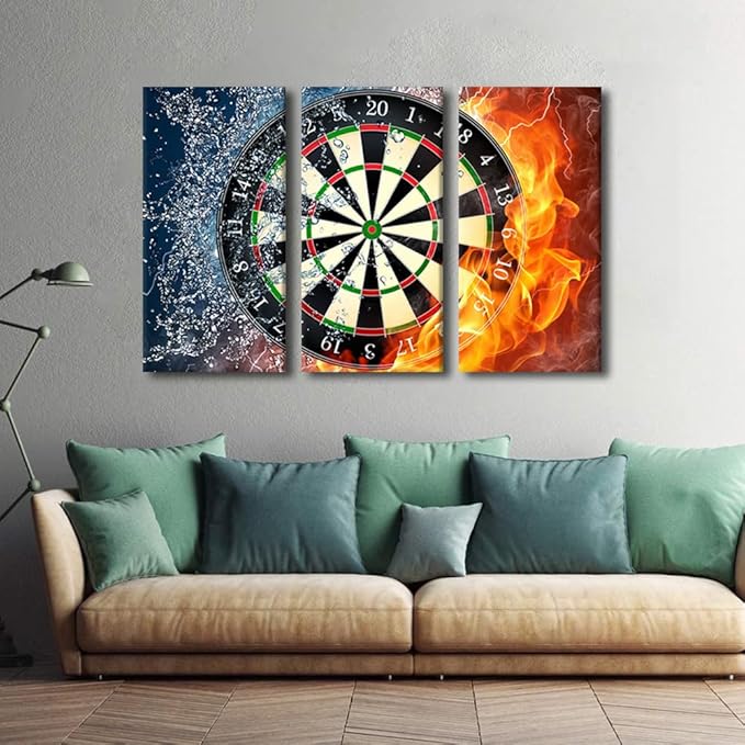 3 Panels Office Wall Art Dartboard with Darts Closeup Large Vintage Canvas Wall Art Contemporary Modern Artwork Pictures Wall Art for Living Room Bedroom Decorations Framed Ready to Hang - 24" Wx36 H
