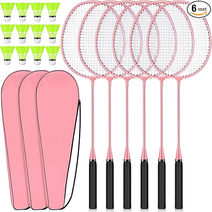 6 Packs Badminton Rackets Set Include 6 Lightweight Rackets 12 Nylon Plastic Shuttlecocks 3 Carrying Bags for Summer Outdoor Backyard Games Sports Beginners Adults