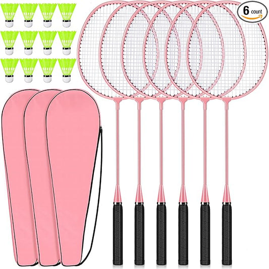 6 Packs Badminton Rackets Set Include 6 Lightweight Rackets 12 Nylon Plastic Shuttlecocks 3 Carrying Bags for Summer Outdoor Backyard Games Sports Beginners Adults
