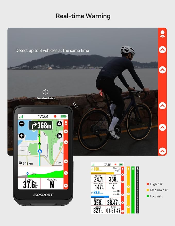 iGPSPORT SR mini Radar Bike Light, 160M Monitoring Distance 20H Battery Life Brake Flash Waterproof Cycling Tail Light