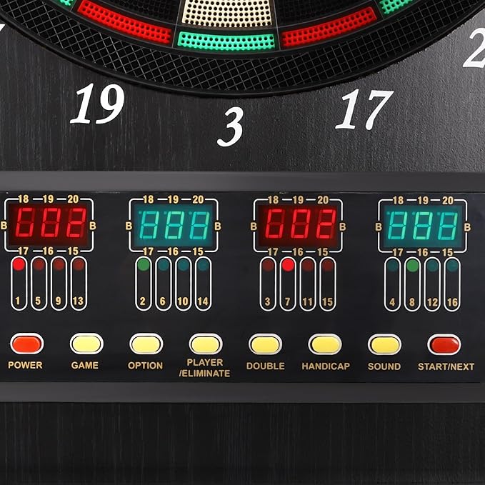 Pro Electronic Dartboard Cabinet Set with LED Digital Scoreboard Electronic Dart Board Over 27 Games and 243 Variations for Adults Built-in MDF Cabinet for 12 Soft Tip Darts 88 Tips 16-Player Scoring