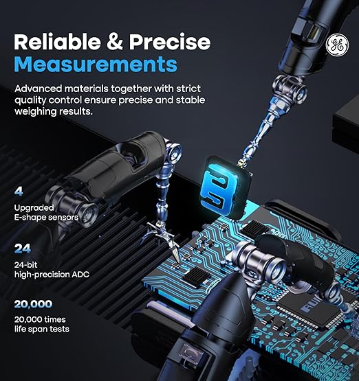 GE Smart Scale for Body Weight BMI Fat Muscle Mass with All-in-one LCD Display, Digital Bathroom Weight Scale Bluetooth Body Composition Monitor with App, Accurate Weighing 400lb White