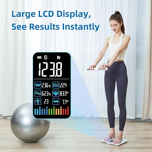 Lepulse 8-Electrode Smart Body Composition Scale, Dual-Frequency BMI & Body Fat Analyzer with Color Display, Fitdays App Sync, Type-C Charging(White)