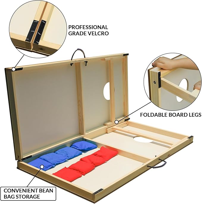 UKASE Solid Wood Regulation Size Cornhole Set Portable Bean Bags Toss Game with Durable Wood Grain Printed Surface and Underneath for Indoor and Outdoor