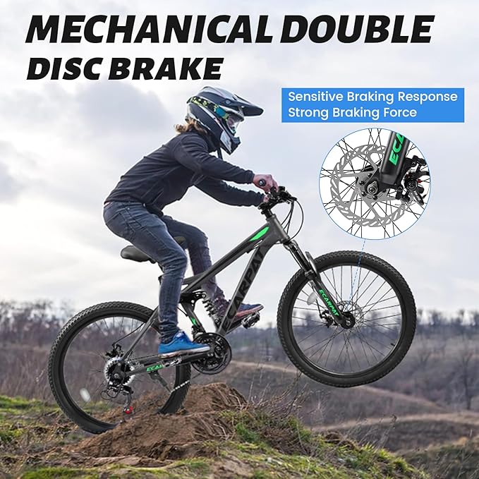 Mountain Bike 24 26 27.5 Inch, Dual Full Suspension Mens Womens Bike, 21 Speeds Dual Disc Brake Carbon Steel Bike, Boys Mens Mountain Bike for School Work Summer Camping, Birthday Gift Choice