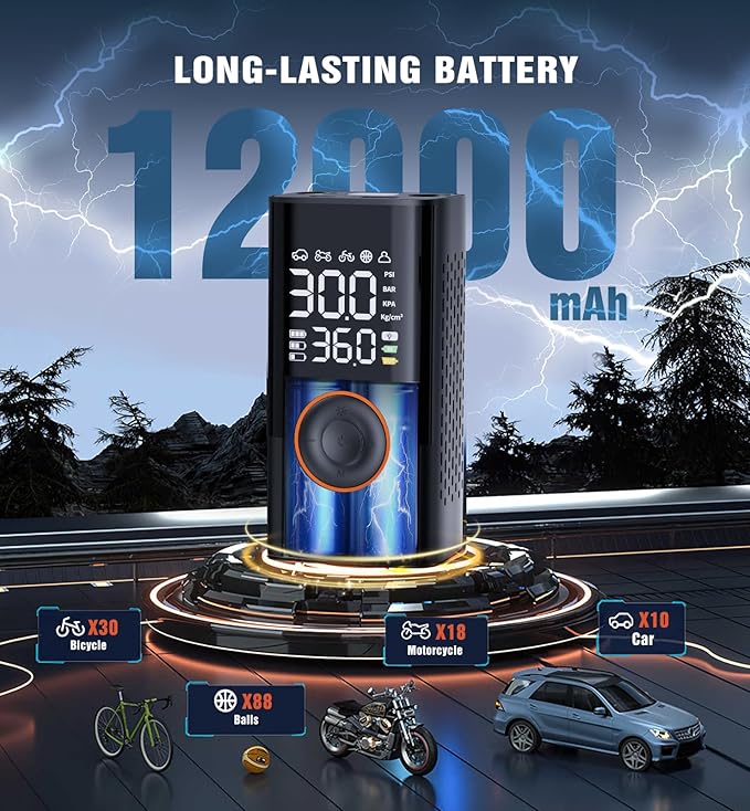 Tire Inflator Portable Air Compressor Portable Cordless Mini Air Pump with Digital Pressure Gauge Inflater 150PSI Fast Inflation and Auto Shutoff Function Tires Pump for Cars Motorcycles Bikes Balls