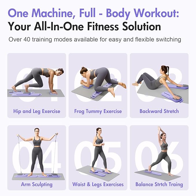 6-in-1 Portable Pilates Board, Split Reformer with Resistance Bands, Detachable Hanging Design with LED Display for Home Pilates, for Women & Men to Shape, Exercise & Strengthen Core