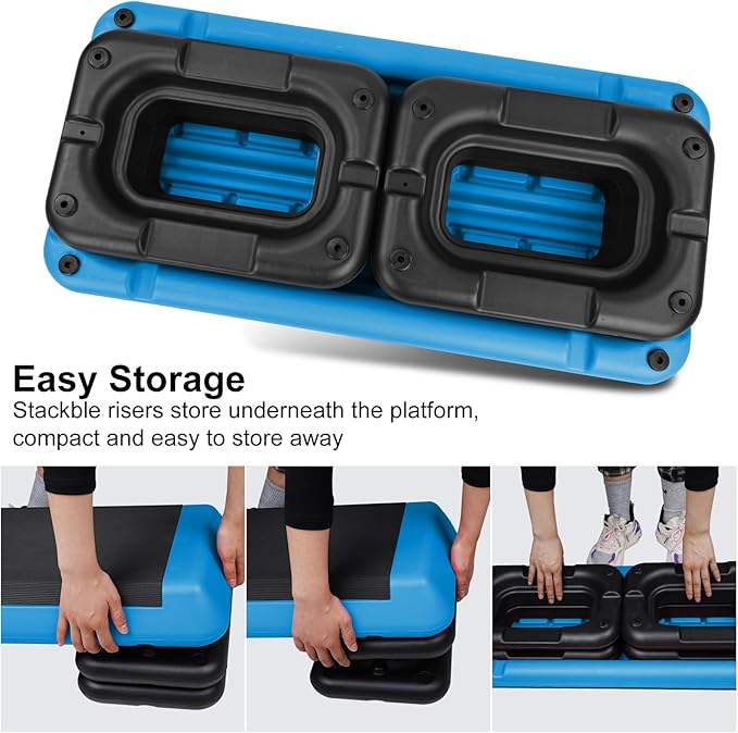 Adjustable Aerobic Stepper Workout Step with 4 Risers Fitness & Exercise Platform Trainer