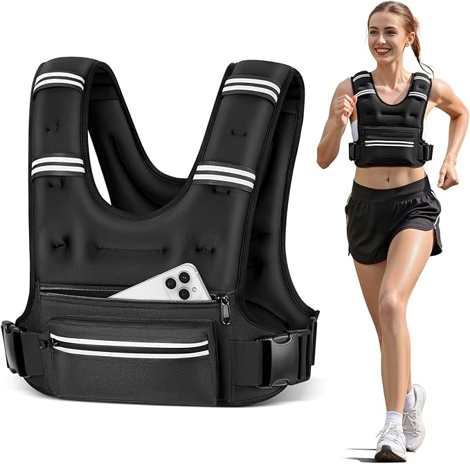 Weighted Vests for Women Men, 8 12 16 20 lb Weighted Vest with Storage Pockets, Rucking Vest with Reflective Stripe, Adjustable Straps Weight Vest for Running, Walking, Workout, Training