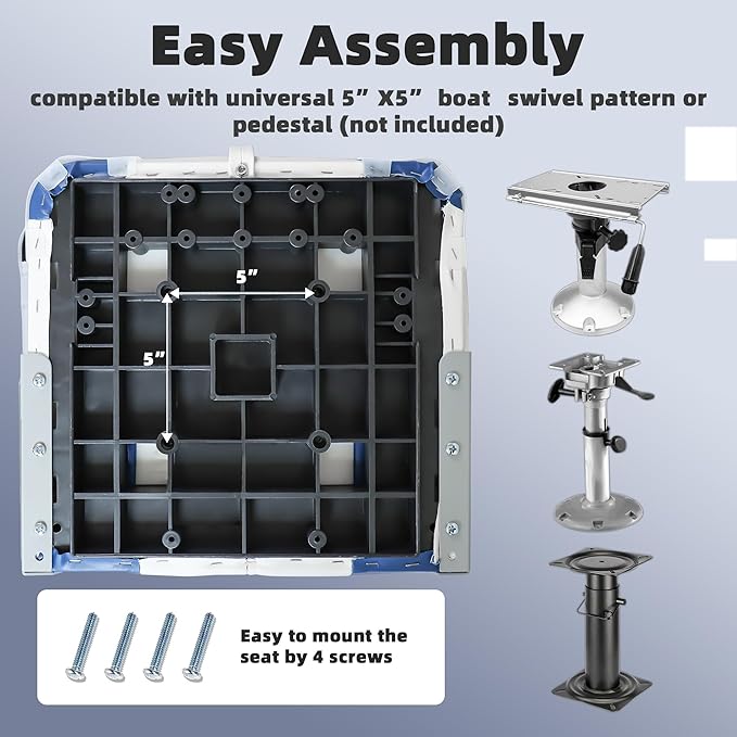 Boat Seats 2 Pack, Low Back Folding Bass Boat Seat for Fishing Jon Pontoon, White/Blue