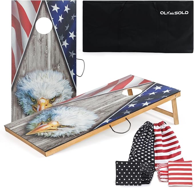 Cornhole Set, Corn Holes Outdoor Game, Regulation 2X4 Cornhole Boards, Portable Cornhole Set, Classic American Flag Cornhole Set Includes 2 Boards, 8 Cornhole Beans Bags & Carry Case