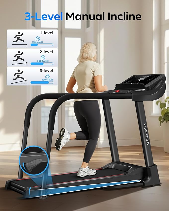 UMAY Fitness Treadmill with Incline, Foldable Compact Treadmills for Home with Pulse Sensors, Max 300/400 LBS Capacity, 3.0/3.5HP Quiet Brushless, Max 8.7 MPH