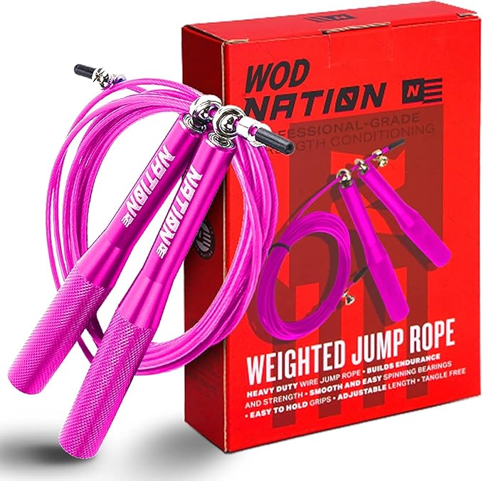 WOD Nation Jump Rope - Pink Handles, 10 ft Adjustable - Aluminum Speed Cable with 360° Smooth Rotation & Tangle-Free Design - Boxing Jump Rope for Men & Women