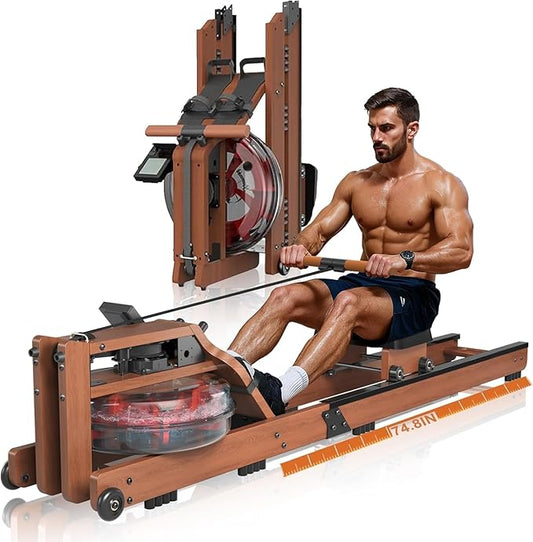 Rowing Machines for Home,Water Rowing Machine with Foldable Design,400LBS Capacity,LCD Monitor,Smooth Glide Rails,Comfortable Seat,Free App(Bluetooth) Supported for Immersive Water Rower&Home Gym