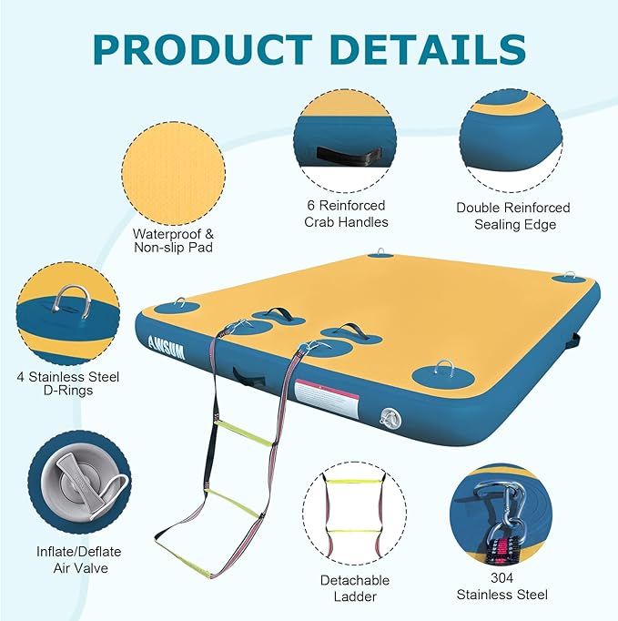 AWSUM Inflatable Floating Dock Air Dock Platform, 6ft/8ft Non-Slip Inflatable Water Mat Floating Island Raft for Lake Pool Beach Ocean