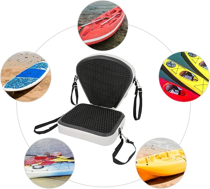Kayak Seat Inflatable Padded Boating Seat PVC Portable Thicken Seat Cushion w/Back Support Adjustable Strap for Kayaking Canoeing Drifting Rafting Fishing Adolescents and Adults (Black)