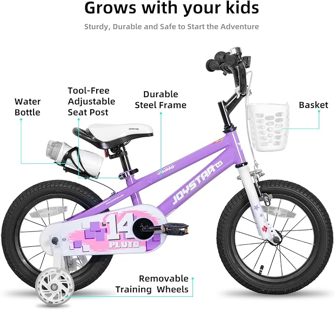 JOYSTAR Pluto 12 14 16 18 20 Inch Kids Bike with Light Up Training Wheels, Kids' Bicycle for Boys Girls Age 3-12 Years, Children Bikes, Multiple Colors