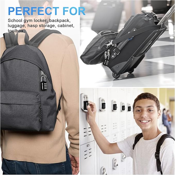 DELSWIN Small Combination Lock for Locker, 4-Digit Mini Combo Lock for Backpack and Luggage, Combination Padlock for School Gym Locker (Pack of 4)