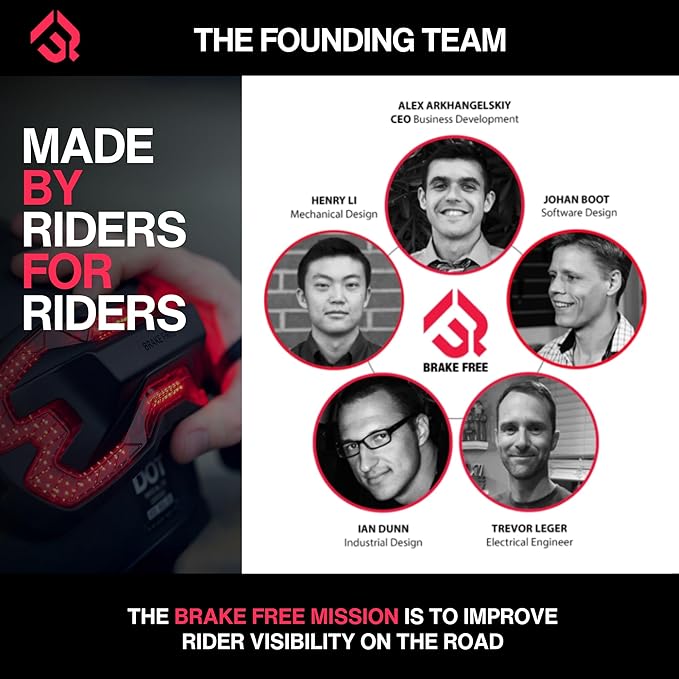 Brake Free Helmet Light - Smart Wireless Motorcycle Lights- Weatherproof LED Motorcycle Helmet Light - Lightweight & Aerodynamic Design - Smart Brake Detection - Single Button Operation - Black