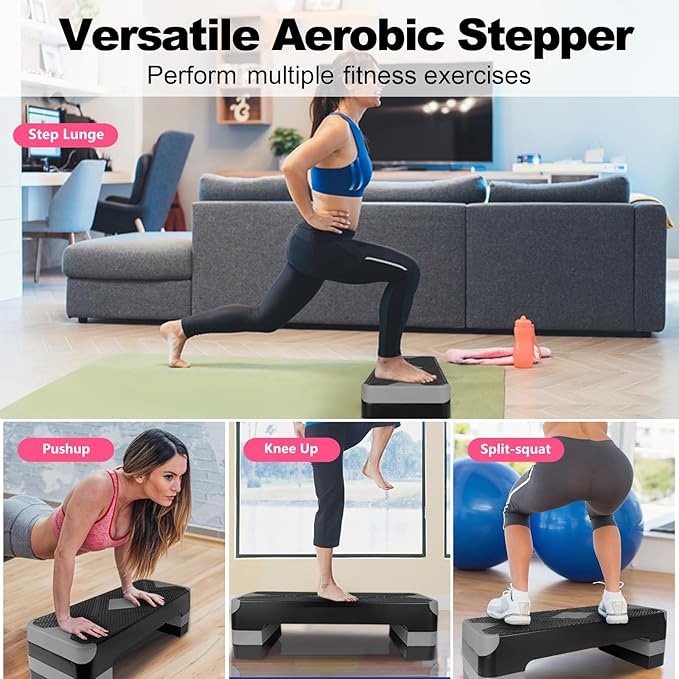 Exercise Workout Aerobic Step Platform Trainer, 27" Aerobic Stepper with 4"-6"-8" Adjustable Height Risers