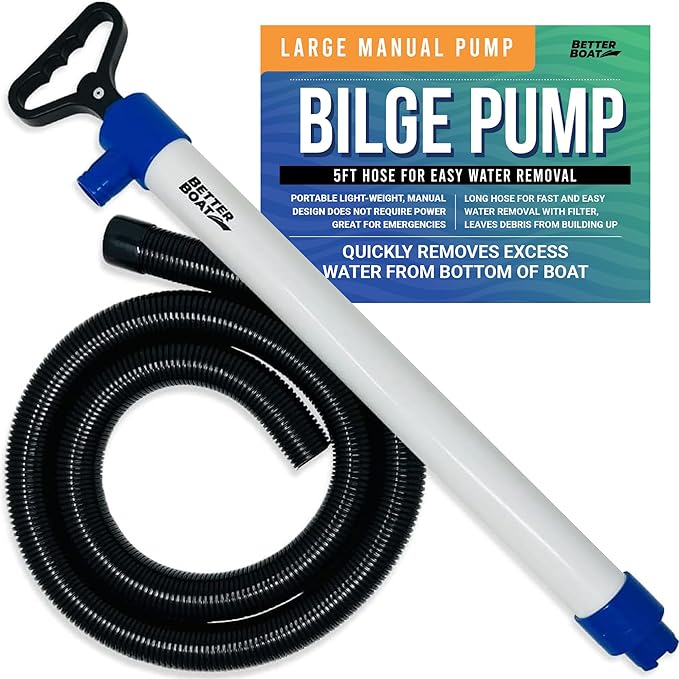 Manual Bilge Pump for Boats, Kayak, Canoe, Hand Water Pump with Hose, Portable Handheld Siphon Bailer, 25 Gallons Per Minute Suction, Marine Grade Large