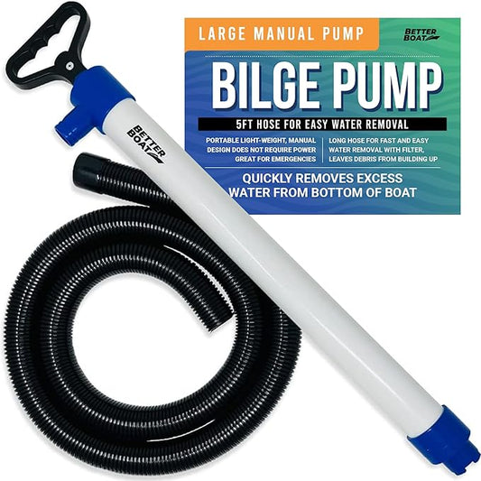 Manual Bilge Pump for Boats, Kayak, Canoe, Hand Water Pump with Hose, Portable Handheld Siphon Bailer, 25 Gallons Per Minute Suction, Marine Grade Large