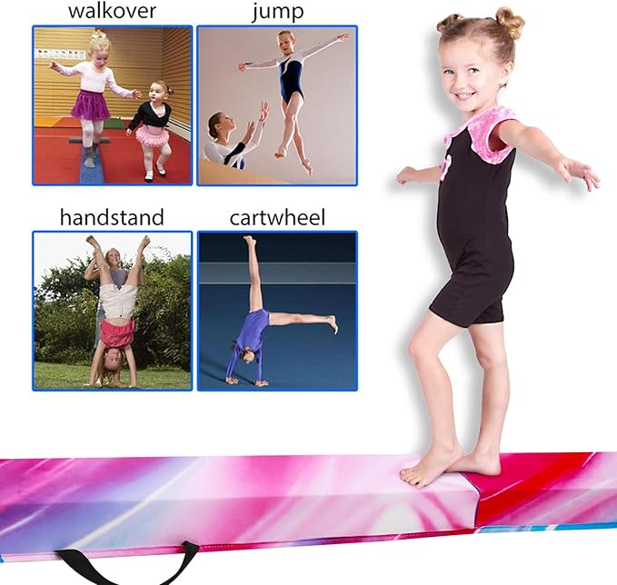 FBSPORT 8ft/6ft Balance Beam: Folding Floor Gymnastics Equipment for Kids Adults,Non Slip Rubber Base, Gymnastics Beam for Training, Practice, Physical Therapy and Professional Home Training