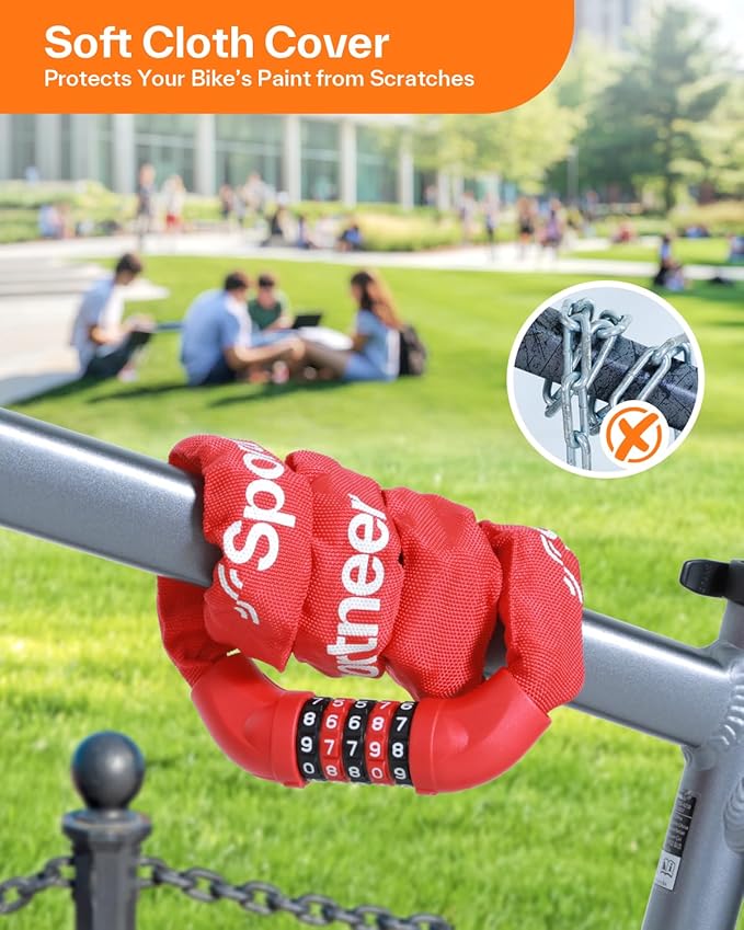 Sportneer Bike Lock: 5 Digit Combination High Security Anti Theft Bike Chain Lock - 3.2/3.6/4ft Heavy Duty Keyless Bicycle Lock for Bike, Motorcycle, Scooter, Door & Gate - 4/6mm Thick, Easy to Use