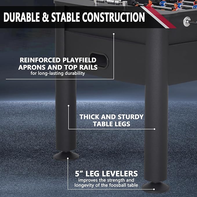 58 Inch Foosball Table, Full Size Competition Soccer Game Table for Adults & Kids, Heavy-Duty Indoor Arcade Table for Game Rooms & Parties (Black)