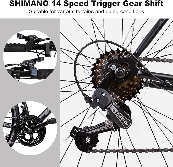 WEIZE Road Bike, 700C Wheel City Commuter Bicycle, 14 Speed Drop Bar, Racing Adult Bike with Caliper Brakes, High-Carbon Steel Hybrid Bikes, Urban Adult Bicycle for Men and Women
