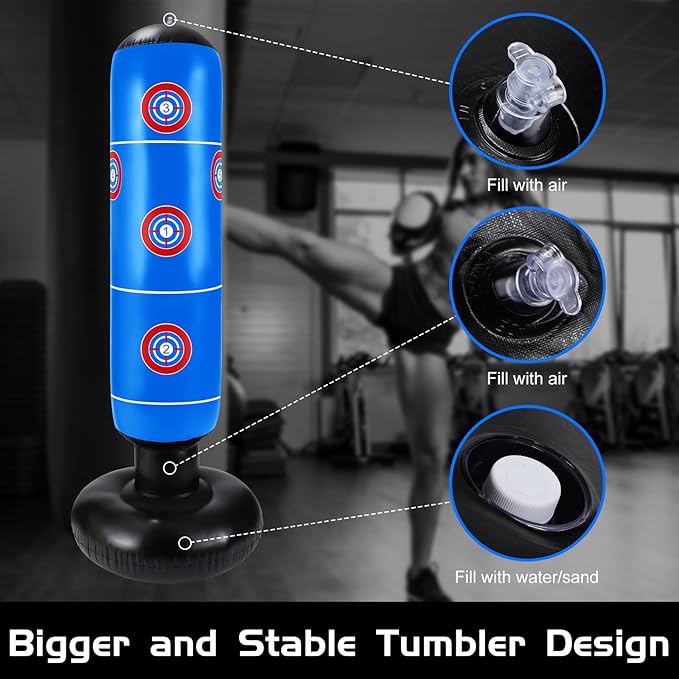 7 Pcs Kids Punching Bag Set Include Boxing Gloves, Inflatable Punching Bag, Hand Wraps, Hand Pads, Air Pump, Kids Boxing Training Set for Karate Kickboxing Taekwondo
