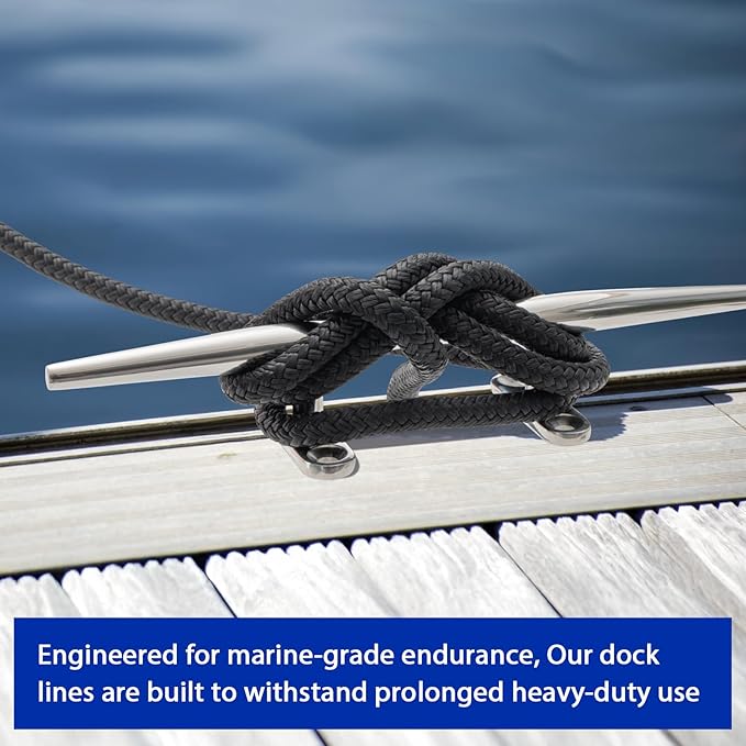 Boat Dock Lines Marine Rope - 3/8" x 15ft with Pre-Spliced 12" Loop Double Braided Nylon Ropes Bumper Tie Mooring Line for Boats Docking Pontoon Boating Accessories - 4 Pack