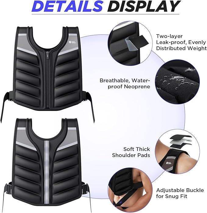 Weighted Vest,10lb/15lb/20lb Weight Vest with Reflective Stripe,Body Weight Vests for Men,Women Gym Home,Workout,Strength Training,Fitness,Running,Training