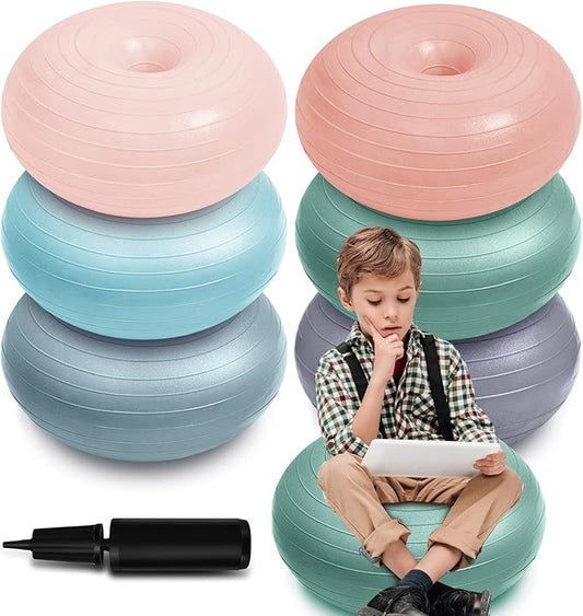 Lewtemi 6 Pcs Flexible Seating for Classroom Elementary 20 Inch Yoga Ball Chairs Large Inflatable Donut Exercise Ball Chair Stability Balance Trainer with Inflator for Kids Student(Morandi Color)