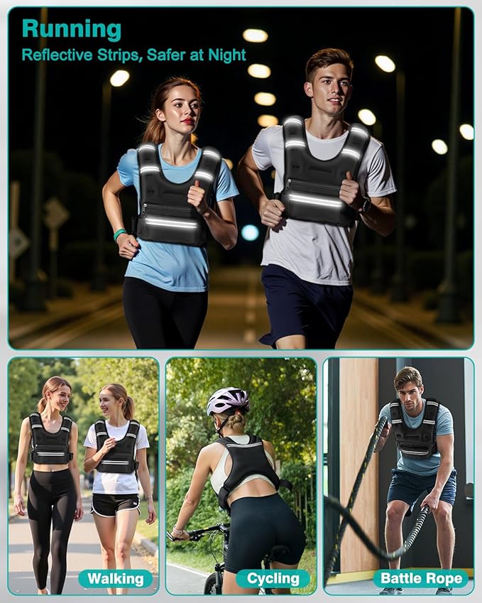 Weighted Vests for Women Men, 8 12 16 20 lb Weighted Vest with Storage Pockets, Rucking Vest with Reflective Stripe, Adjustable Straps Weight Vest for Running, Walking, Workout, Training