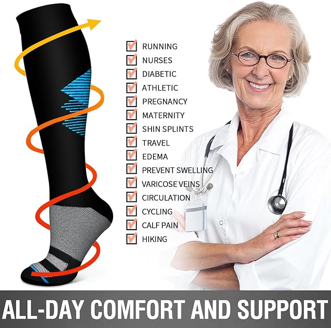 6 Pack Copper Compression Socks for Women and Men Circulation-Best Support for Medical, Running,Nursing,Athletic