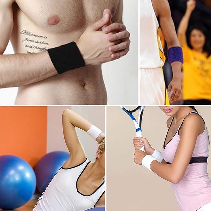 10 Pairs Sports Wristbands, Wrist Sweatbands for Men & Women, Stretchy & Sweat Absorbing Cotton Terry,Perfect for Basketball, Football, Tennis, Soccer, Running & Working Out