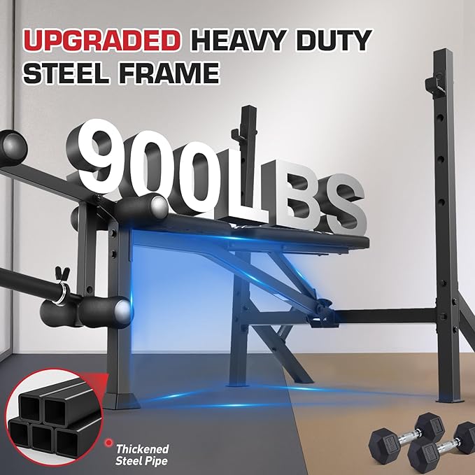 ANCHEER Weight Bench Set with Squat Rack - 900LBS Adjustable Bench Press with Leg Extension and Leg Curl, Incline Decline Flat Workout Bench for Home Gym Strength Training