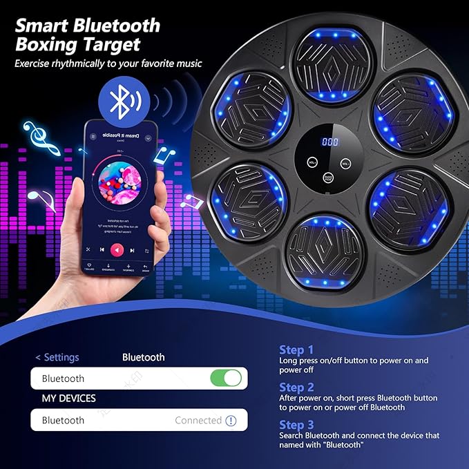 Music Boxing Machine, Workout Equipment with Boxing Gloves, Bluetooth Smart Punching Arcade Machine, Fitness Equipment for Home,Office,Gym